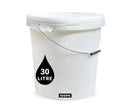 30L Plastic Round Bucket + Lid + Metal Handle - Multi Purpose - Food Grade - PP5 - WHITE
