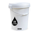 25L Plastic Round Bucket + Lid + Metal Handle - Multi Purpose - Food Grade - PP5 - WHITE