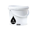 5L Plastic Round Bucket + Lid + Plastic Handle - Multi Purpose - Food Grade - PP5 - WHITE