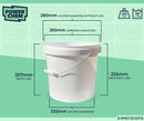 10L Plastic Round Bucket + Lid + Metal Handle - Multi Purpose - Food Grade - PP5 - WHITE