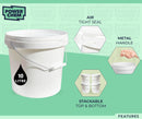 10L Plastic Round Bucket + Lid + Metal Handle - Multi Purpose - Food Grade - PP5 - WHITE