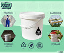 10L Plastic Round Bucket + Lid + Metal Handle - Multi Purpose - Food Grade - PP5 - WHITE