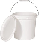 10L Plastic Round Bucket + Lid + Metal Handle - Multi Purpose - Food Grade - PP5 - WHITE