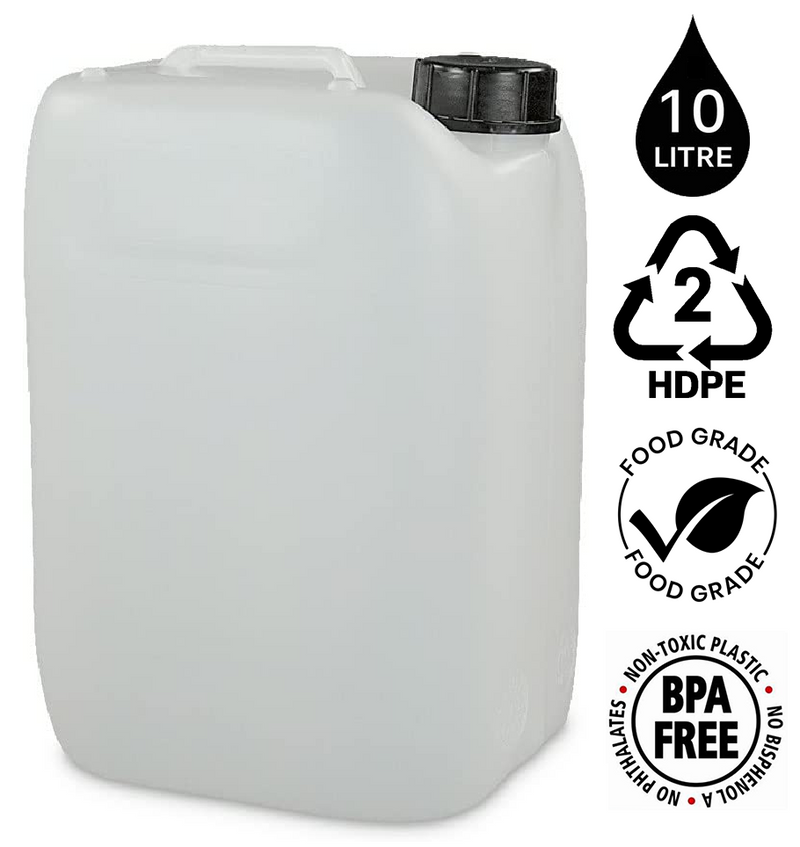 10L Jerrycan Stackable Container + Lid - UN Approved - Food Grade - Natural