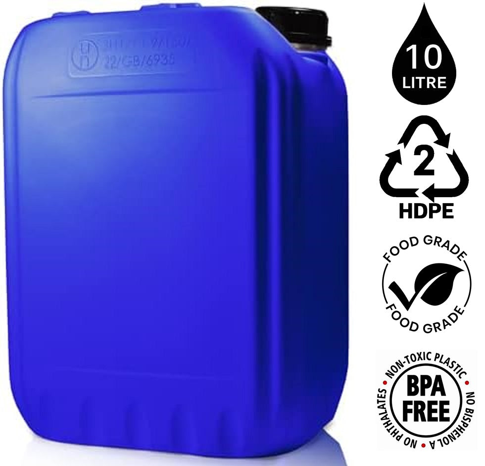 10L Jerrycan Stackable Container + Lid - UN Approved - Food Grade - Bl