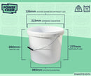 15L Plastic Round Bucket + Lid + Metal Handle - Multi Purpose - Food Grade - PP5 - WHITE