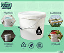 15L Plastic Round Bucket + Lid + Metal Handle - Multi Purpose - Food Grade - PP5 - WHITE