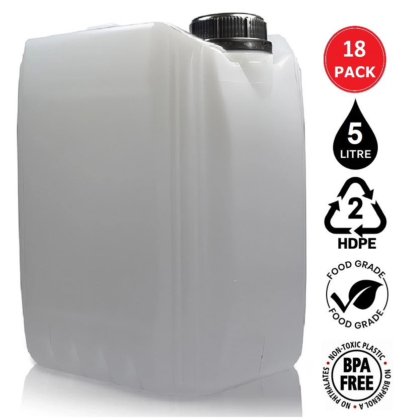 5L Jerrycan Stackable Container + Lid - UN Approved - Food Grade - Natural