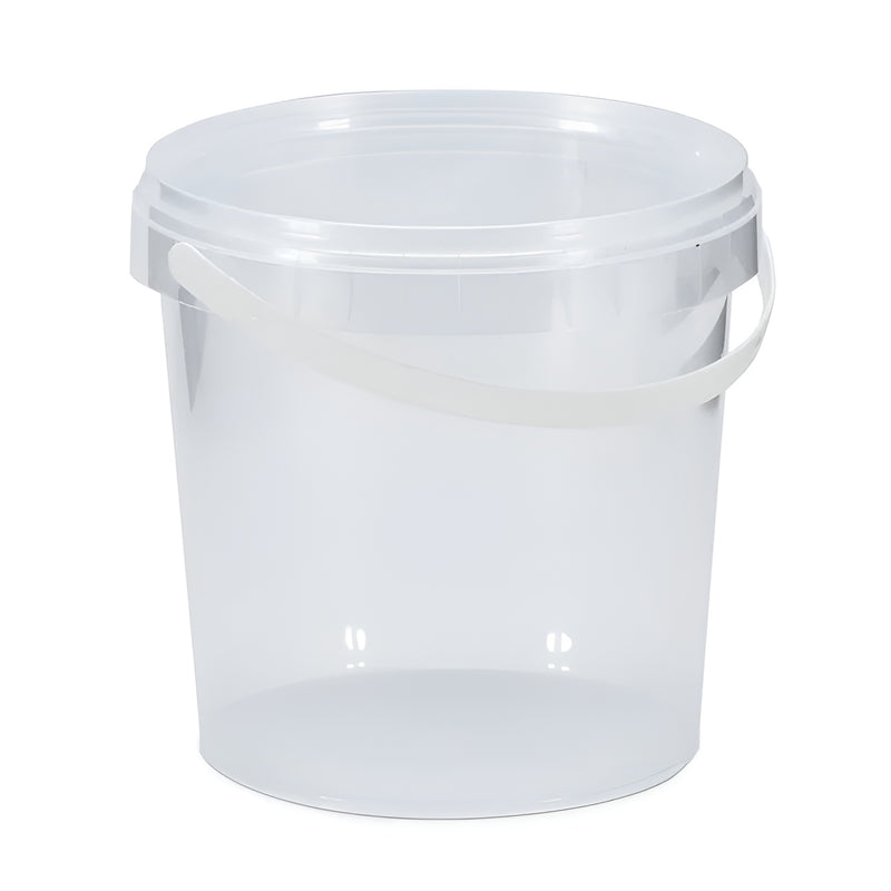 1L Plastic Bucket + Lid + Handle CLEAR