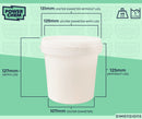 1L Plastic Round Bucket + Lid + Plastic Handle - Multi Purpose - Food Grade - PP5 - WHITE