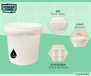 1L Plastic Round Bucket + Lid + Plastic Handle - Multi Purpose - Food Grade - PP5 - WHITE