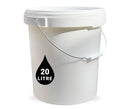 20L Plastic Round Bucket + Lid + Metal Handle - Multi Purpose - Food Grade - PP5 - WHITE
