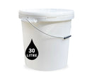30L Plastic Round Bucket + Lid + Metal Handle - Multi Purpose - Food Grade - PP5 - WHITE