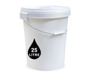 25L Plastic Round Bucket + Lid + Metal Handle - Multi Purpose - Food Grade - PP5 - WHITE