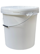 30L Plastic Round Bucket + Lid + Metal Handle - Multi Purpose - Food Grade - PP5 - WHITE