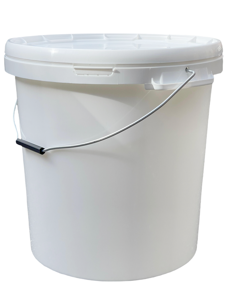 30L Plastic Round Bucket + Lid + Metal Handle - Multi Purpose - Food Grade - PP5 - WHITE
