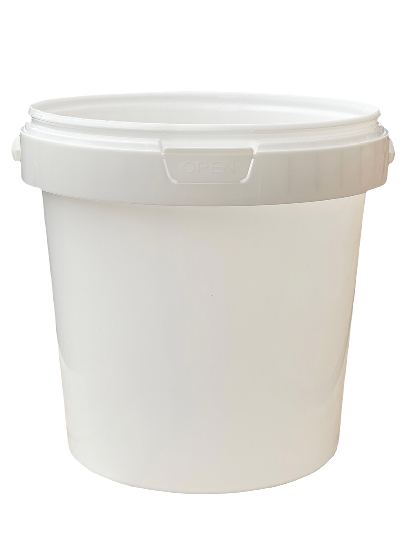 1L Plastic Round Bucket + Lid + Plastic Handle - Multi Purpose - Food Grade - PP5 - WHITE