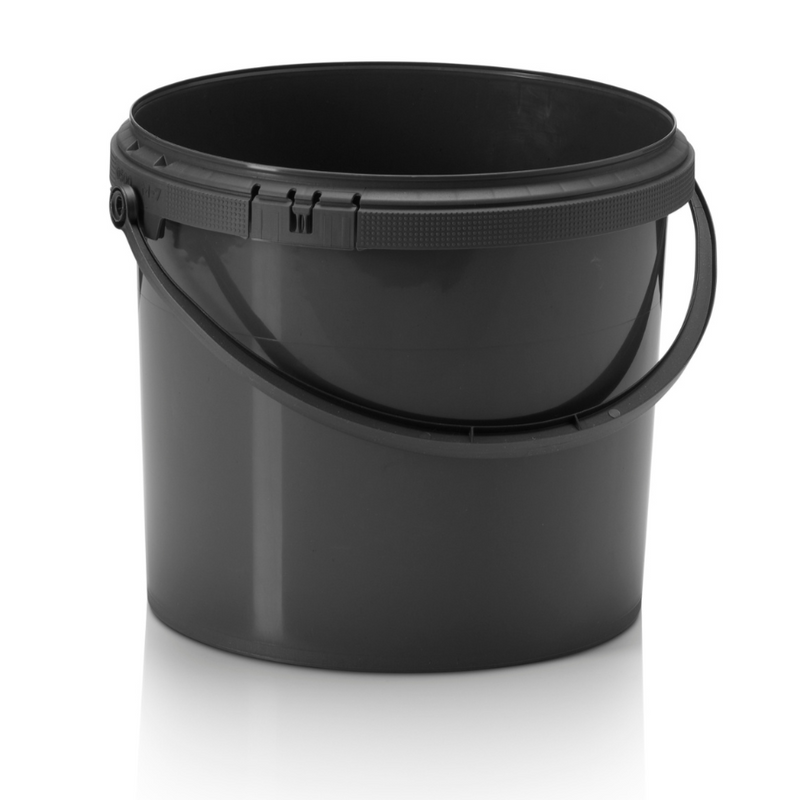 1L Plastic Bucket + Lid + Handle BLACK