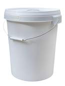 25L Plastic Round Bucket + Lid + Metal Handle - Multi Purpose - Food Grade - PP5 - WHITE