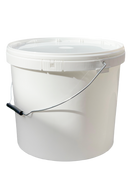 15L Plastic Round Bucket + Lid + Metal Handle - Multi Purpose - Food Grade - PP5 - WHITE