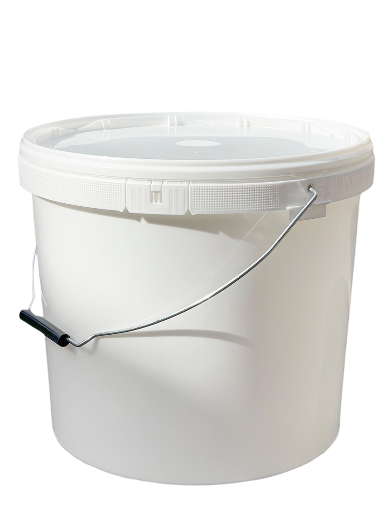 15L Plastic Round Bucket + Lid + Metal Handle - Multi Purpose - Food Grade - PP5 - WHITE