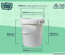 20L Plastic Round Bucket + Lid + Metal Handle - Multi Purpose - Food Grade - PP5 - WHITE