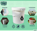 20L Plastic Round Bucket + Lid + Metal Handle - Multi Purpose - Food Grade - PP5 - WHITE