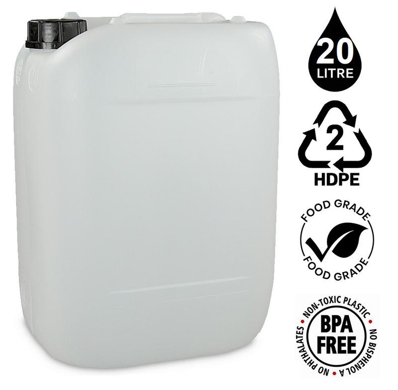 20L Jerrycan Stackable Container + Lid - UN Approved - Food Grade - Natural