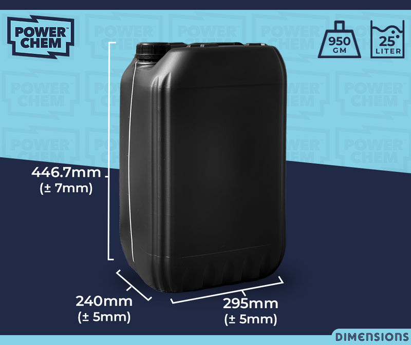25L Jerrycan Stackable Container + Lid - UN Approved - Food Grade - Black