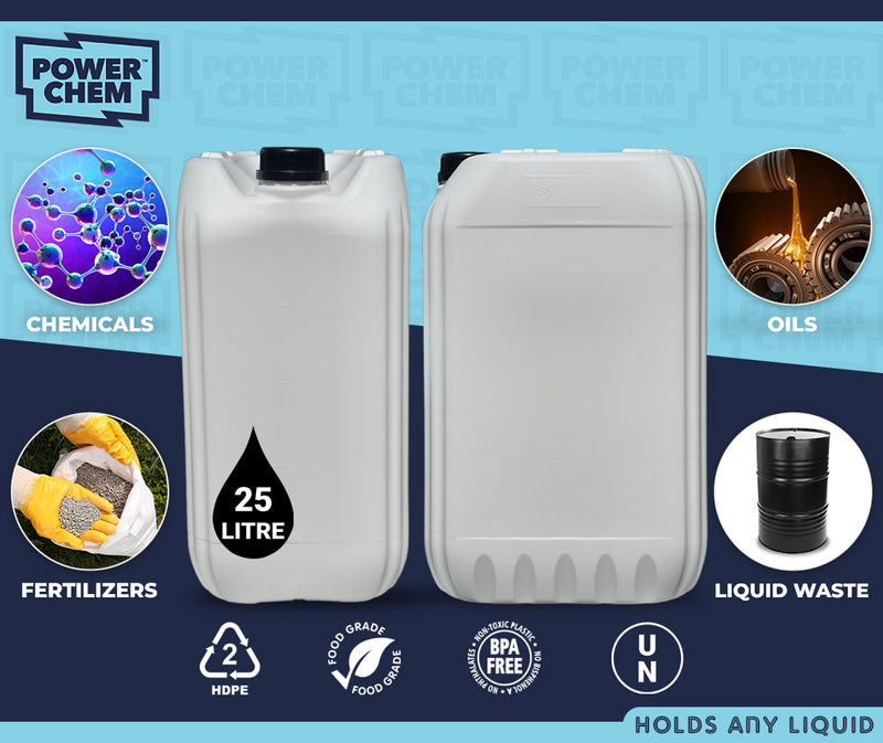 2 x 25L Jerrycan Stackable Container + Lid - UN Approved - Food Grade - White