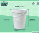 25L Plastic Round Bucket + Lid + Metal Handle - Multi Purpose - Food Grade - PP5 - WHITE