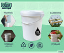 25L Plastic Round Bucket + Lid + Metal Handle - Multi Purpose - Food Grade - PP5 - WHITE