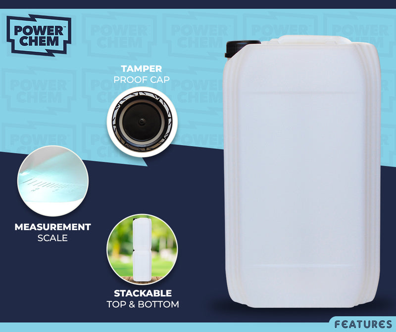 25L Jerrycan Stackable Container + Lid - UN Approved - Food Grade - Natural