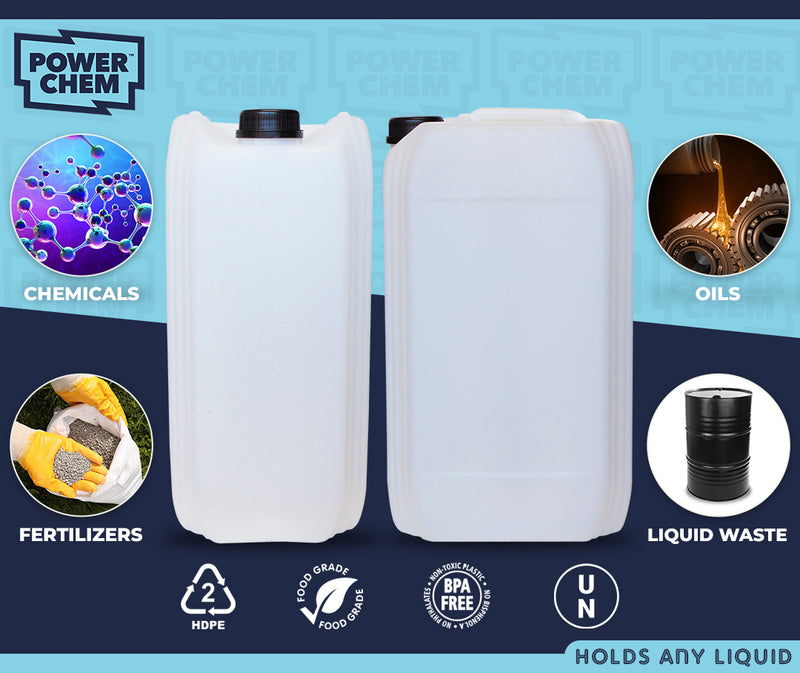 25L Jerrycan Stackable Container + Lid - UN Approved - Food Grade - Natural