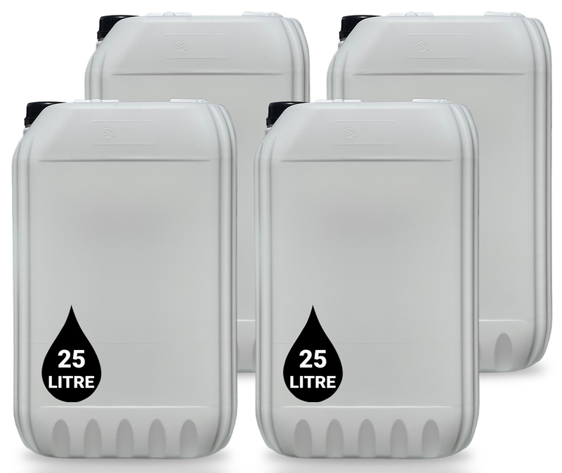 4 x 25L Jerrycan Stackable Container + Lid - UN Approved - Food Grade - White
