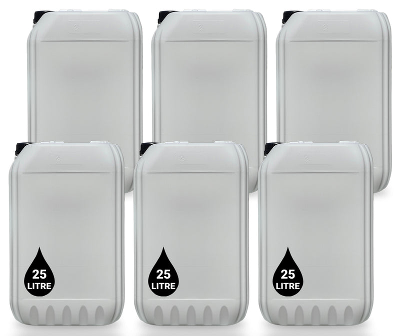6 x 25L Jerrycan Stackable Container + Lid - UN Approved - Food Grade - White