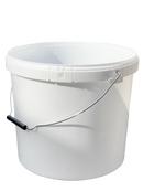 15L Plastic Round Bucket + Lid + Metal Handle - Multi Purpose - Food Grade - PP5 - WHITE
