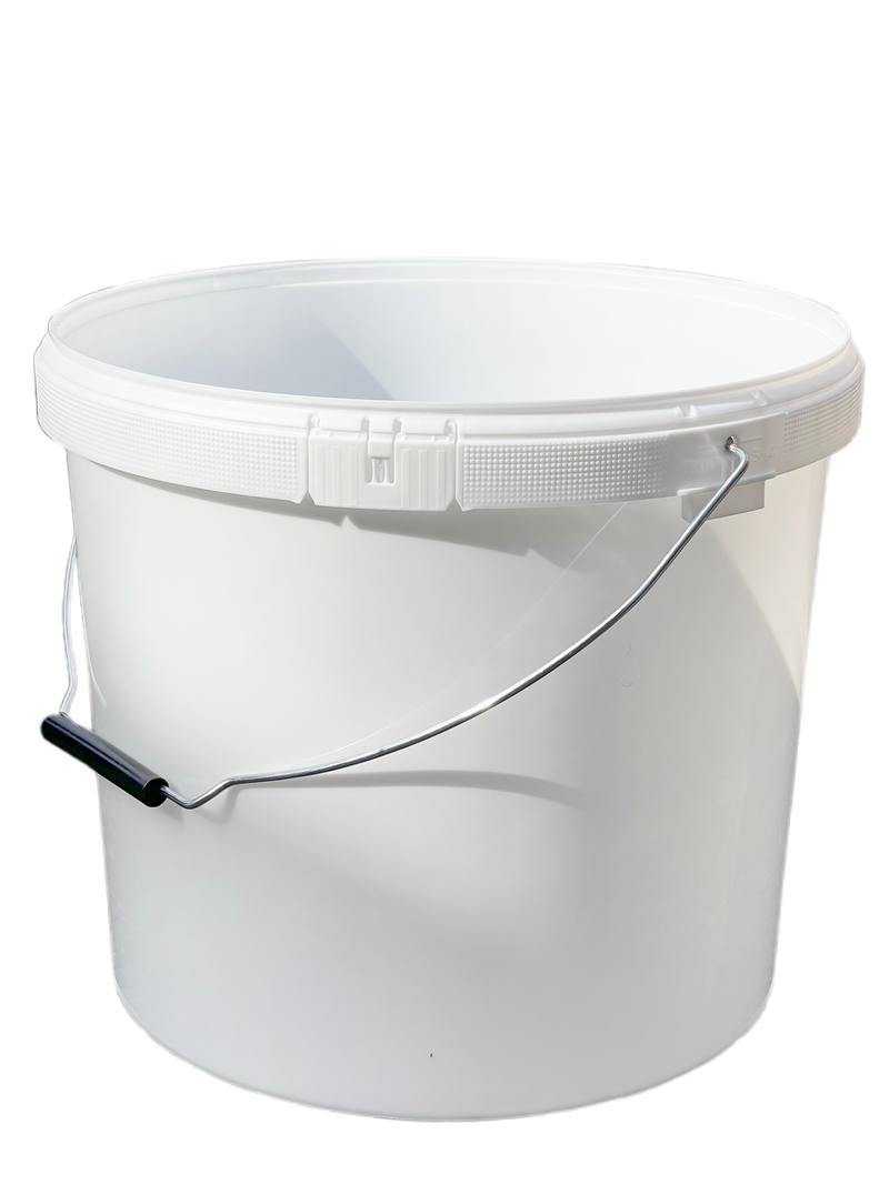 15L Plastic Round Bucket + Lid + Metal Handle - Multi Purpose - Food Grade - PP5 - WHITE