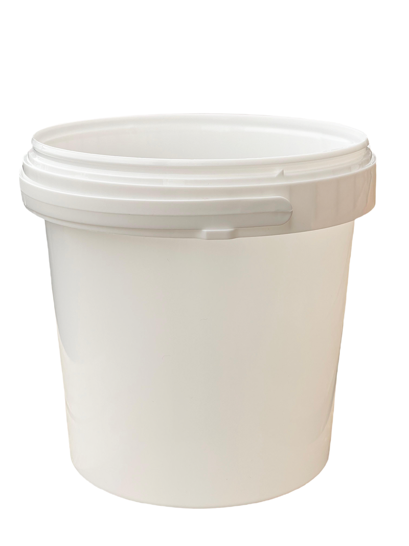 1L Plastic Round Bucket + Lid + Plastic Handle - Multi Purpose - Food Grade - PP5 - WHITE