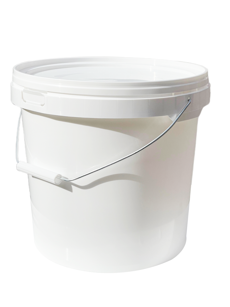 10L Plastic Round Bucket + Lid + Metal Handle - Multi Purpose - Food Grade - PP5 - WHITE