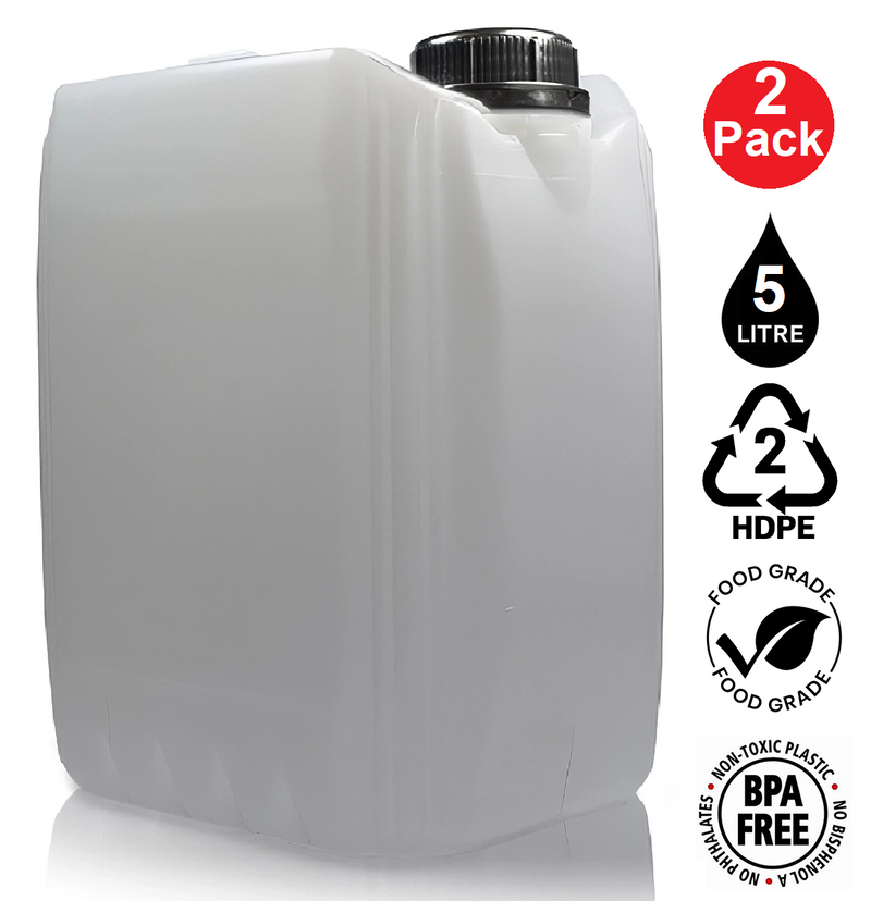 5L Jerrycan Stackable Container + Lid - UN Approved - Food Grade - Natural