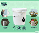 30L Plastic Round Bucket + Lid + Metal Handle - Multi Purpose - Food Grade - PP5 - WHITE