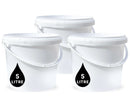 5L Plastic Round Bucket + Lid + Plastic Handle - Multi Purpose - Food Grade - PP5 - WHITE