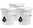 30L Plastic Round Bucket + Lid + Metal Handle - Multi Purpose - Food Grade - PP5 - WHITE