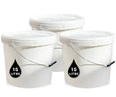 15L Plastic Round Bucket + Lid + Metal Handle - Multi Purpose - Food Grade - PP5 - WHITE