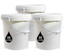 20L Plastic Round Bucket + Lid + Metal Handle - Multi Purpose - Food Grade - PP5 - WHITE
