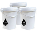 25L Plastic Round Bucket + Lid + Metal Handle - Multi Purpose - Food Grade - PP5 - WHITE