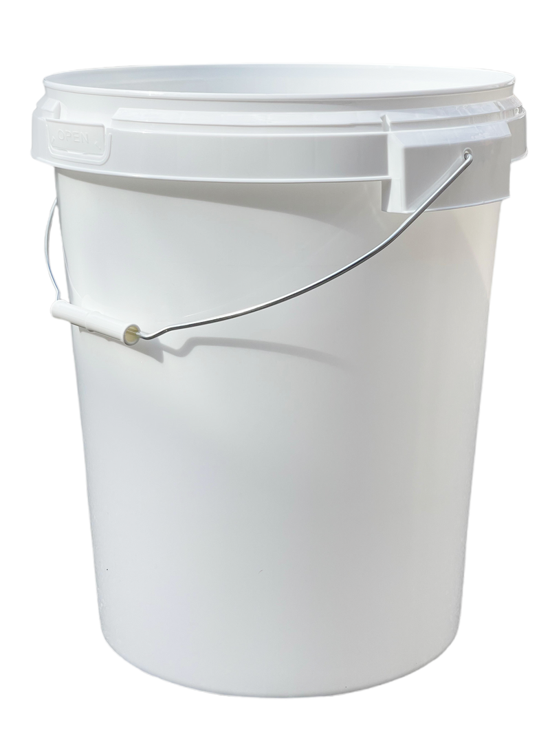 25L Plastic Round Bucket + Lid + Metal Handle - Multi Purpose - Food Grade - PP5 - WHITE