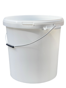 30L Plastic Round Bucket + Lid + Metal Handle - Multi Purpose - Food Grade - PP5 - WHITE