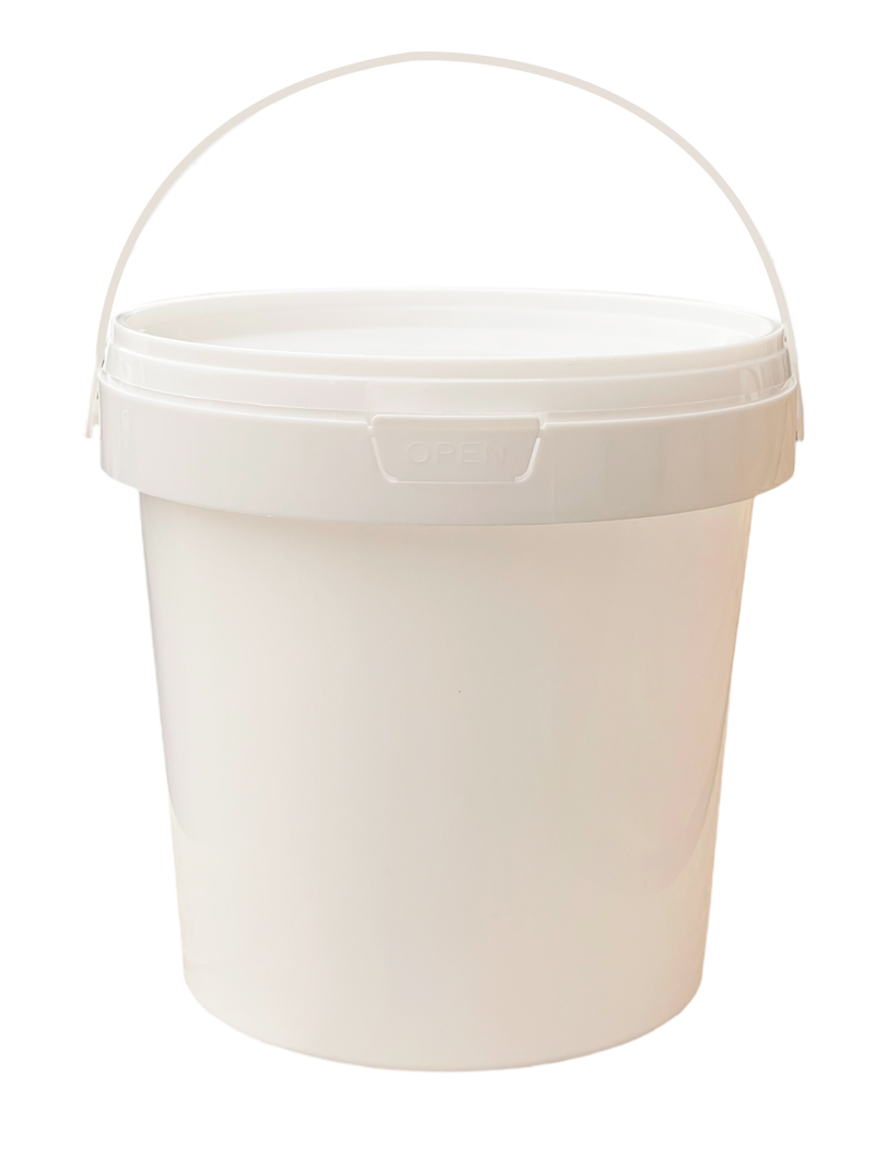 1L Plastic Round Bucket + Lid + Plastic Handle - Multi Purpose - Food Grade - PP5 - WHITE